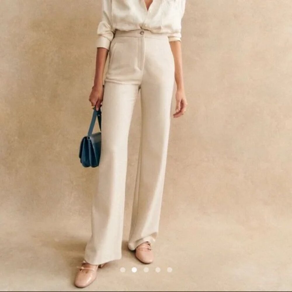 Sezane Martin Wool Trousers - Mottled Ecru - EUC